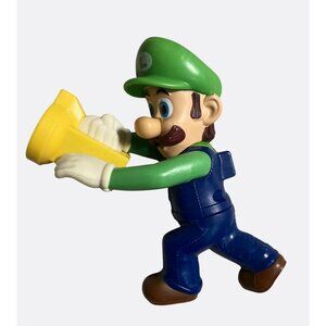 Luigi Action Figure Holding Yellow Object 2013 Tall Blue Overalls and Green Hat
